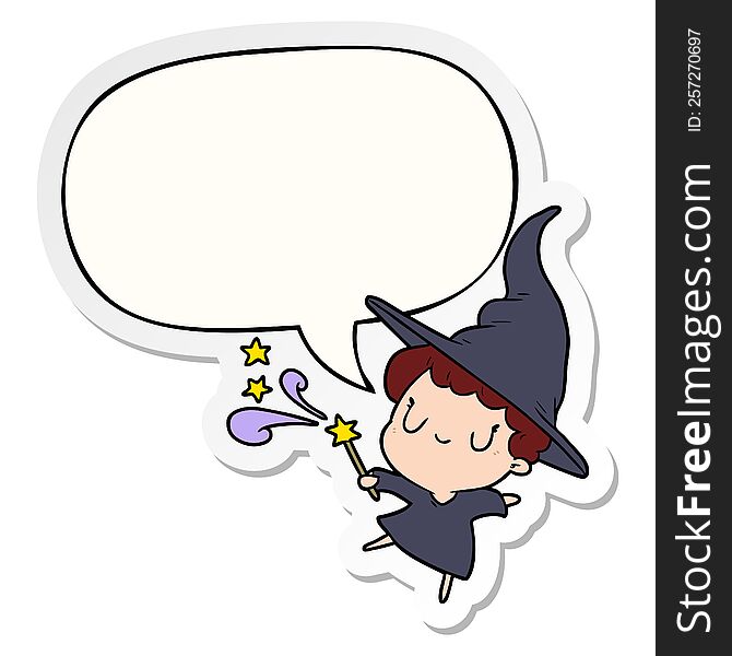 cute cartoon witch casting spell with speech bubble sticker