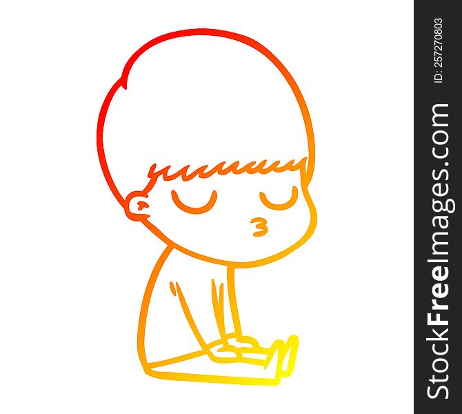 warm gradient line drawing of a cartoon calm boy