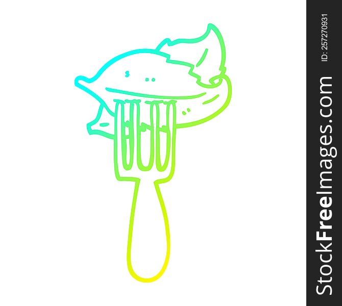 cold gradient line drawing of a cartoon salad leaves on fork