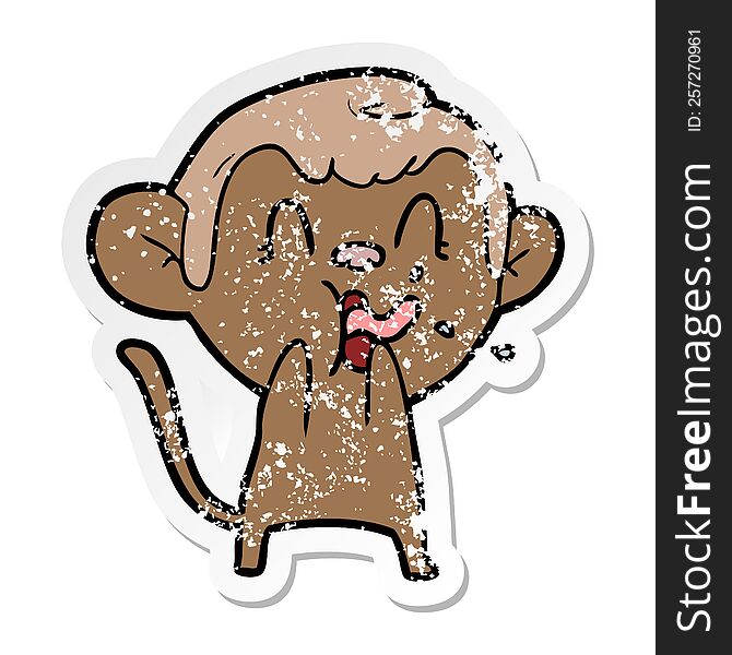 Distressed Sticker Of A Crazy Cartoon Monkey