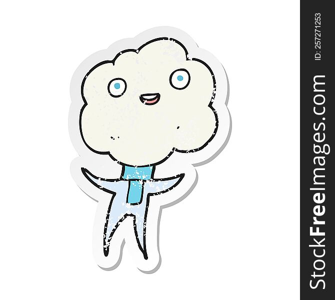 Retro Distressed Sticker Of A Cute Cloud Head Creature
