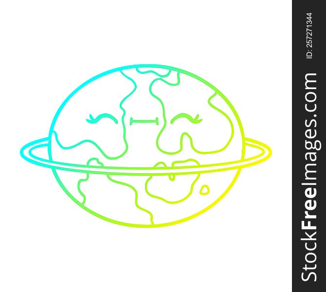cold gradient line drawing of a cartoon habitable alien planet