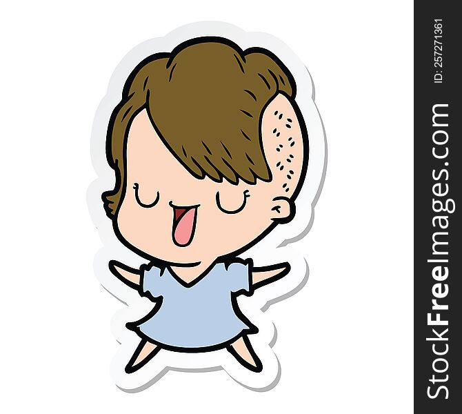 Sticker Of A Cute Cartoon Girl With Hipster Haircut