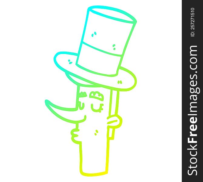 cold gradient line drawing of a cartoon man wearing top hat