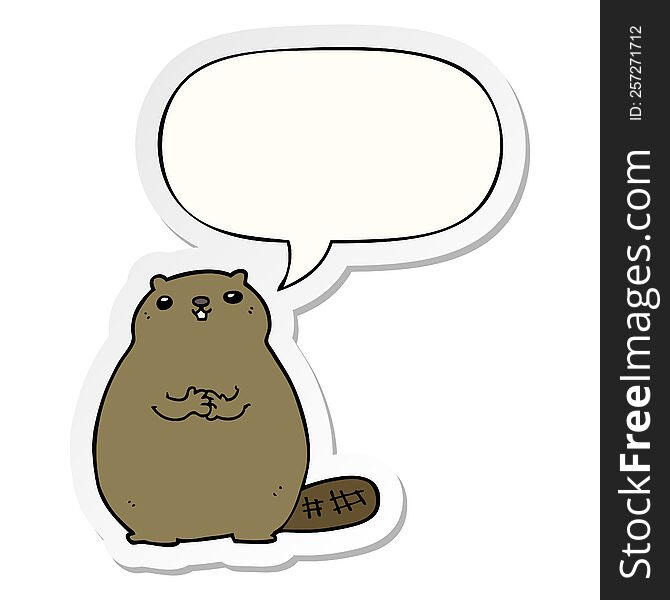 Cartoon Beaver And Speech Bubble Sticker