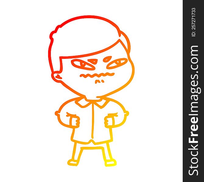 warm gradient line drawing of a cartoon angry man