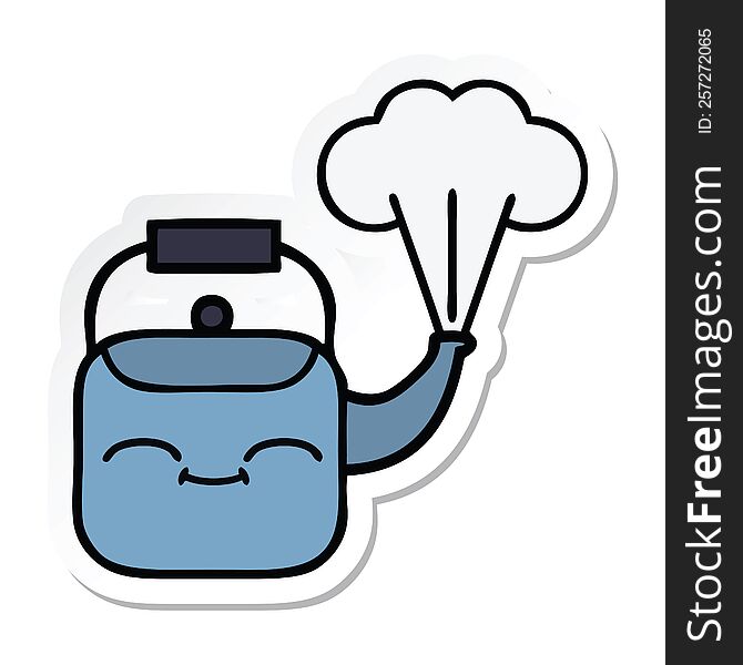 Sticker Of A Cute Cartoon Steaming Kettle