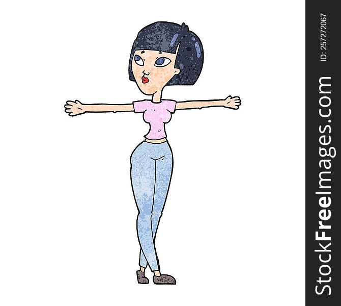 freehand textured cartoon woman spreading arms