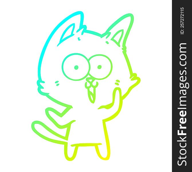 cold gradient line drawing of a funny cartoon cat