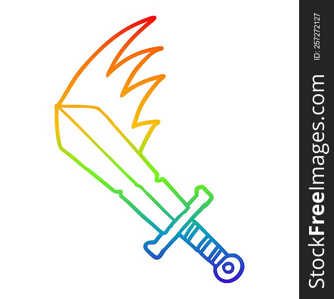 rainbow gradient line drawing of a cartoon swinging sword