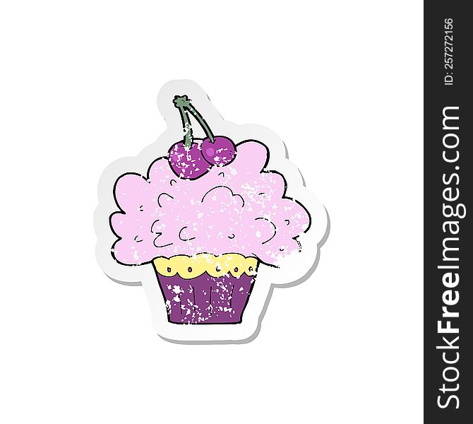 Retro Distressed Sticker Of A Cartoon Big Cupcake
