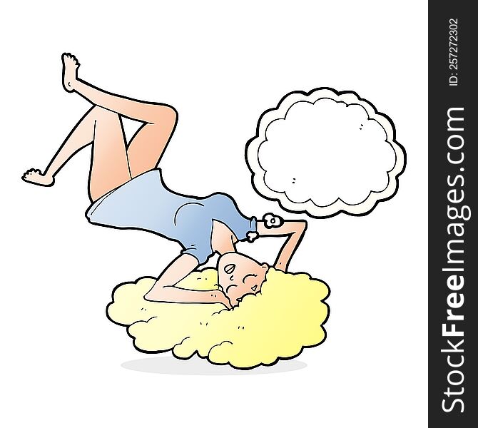 cartoon woman lying on floor with thought bubble