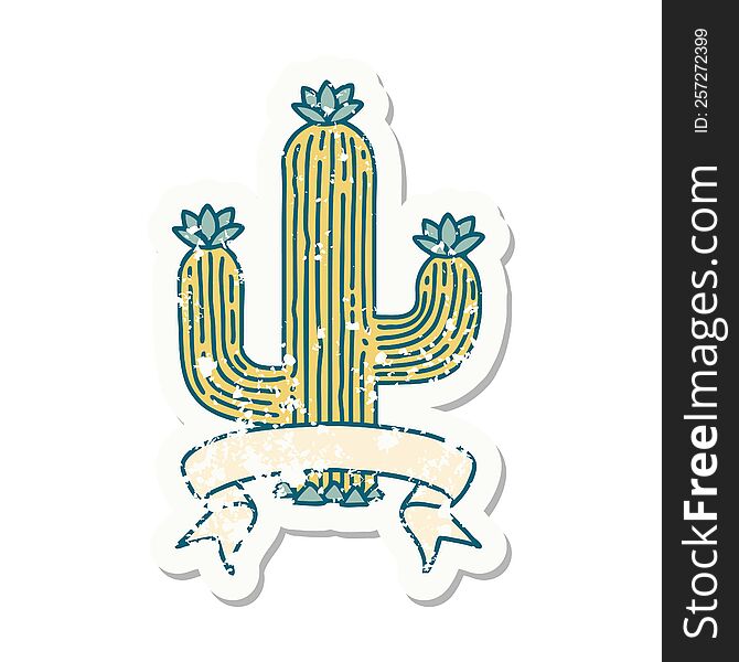 worn old sticker with banner of a cactus. worn old sticker with banner of a cactus