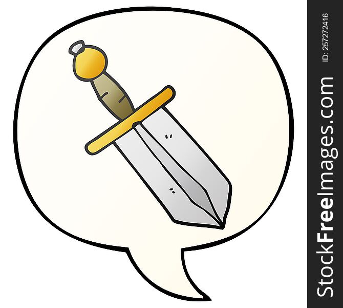 Cartoon Dagger And Speech Bubble In Smooth Gradient Style
