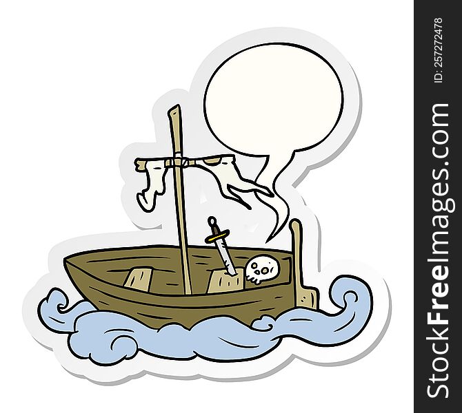 cartoon old shipwrecked boat and speech bubble sticker