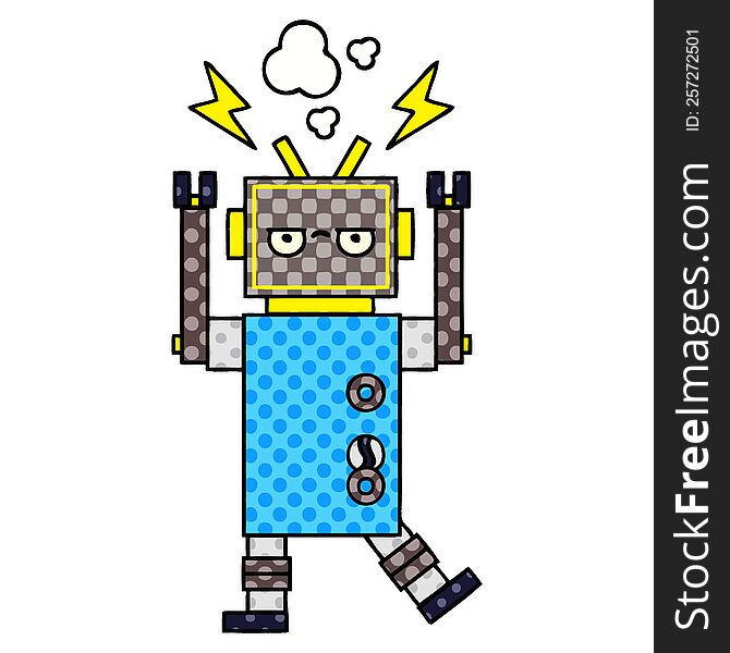 comic book style cartoon of a malfunctioning robot