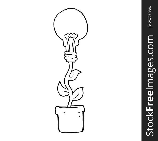 black and white cartoon light bulb plant