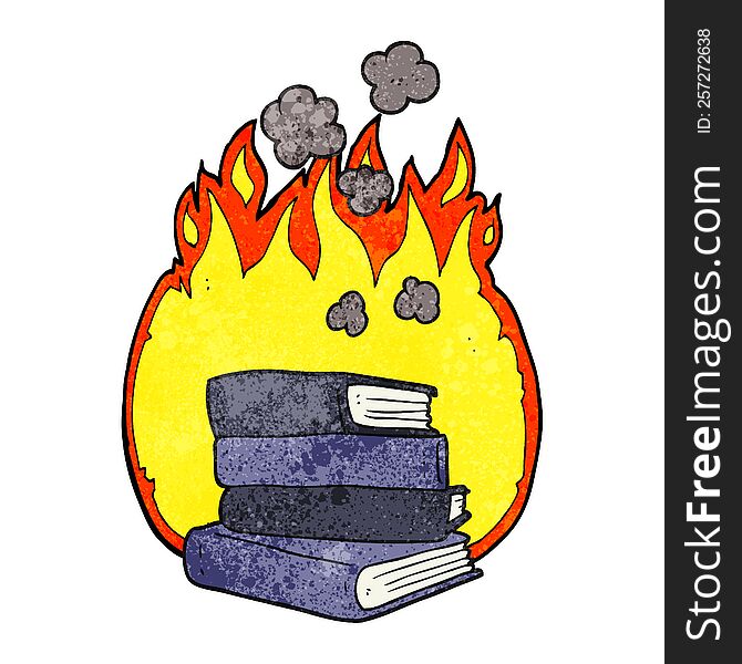 freehand textured cartoon stack of books burning