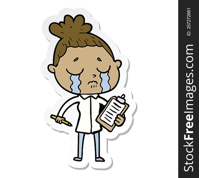 Sticker Of A Cartoon Crying Saleswoman