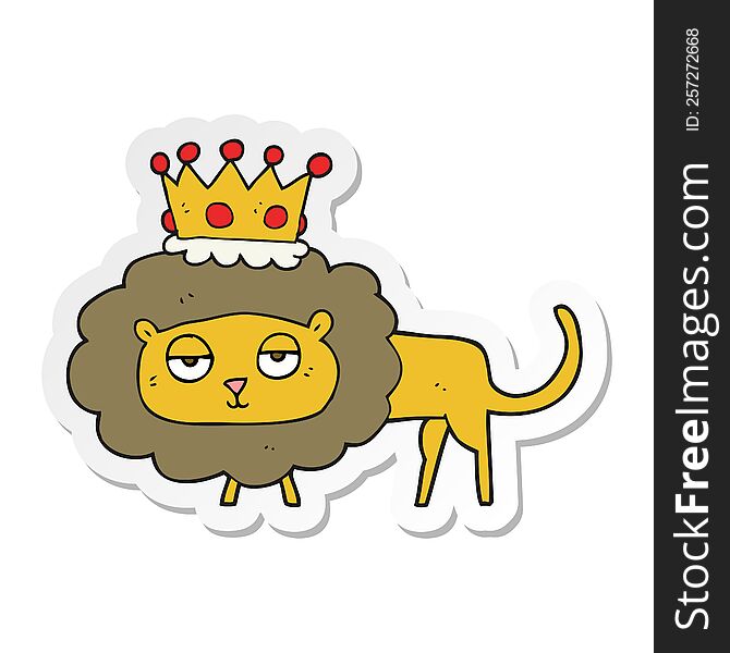 Sticker Of A Cartoon Lion With Crown