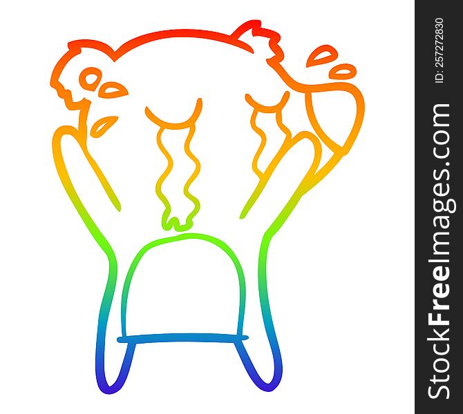 Rainbow Gradient Line Drawing Cartoon Crying Polar Bear