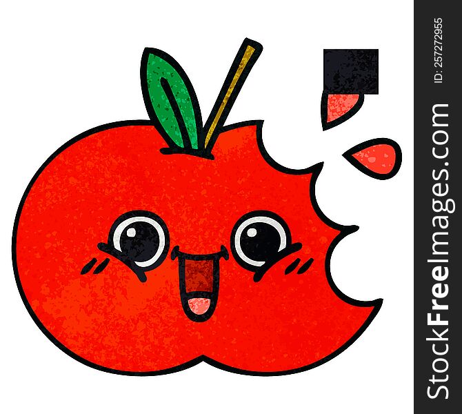 retro grunge texture cartoon of a red apple