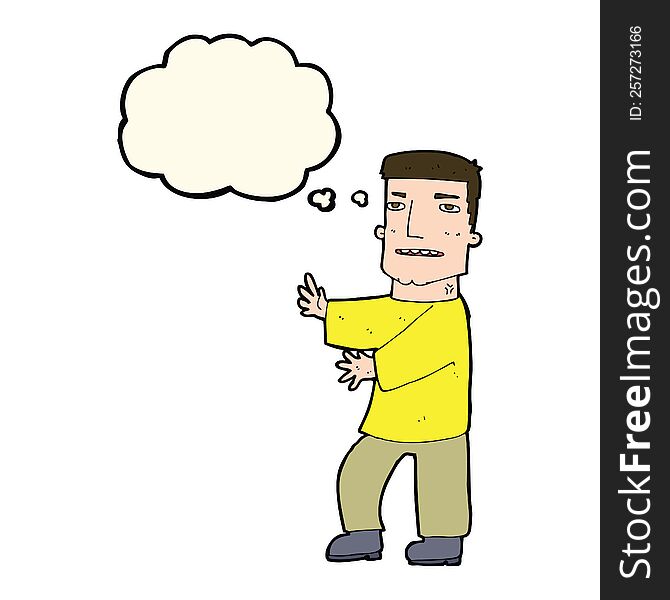 Cartoon Man Gesturing With Thought Bubble