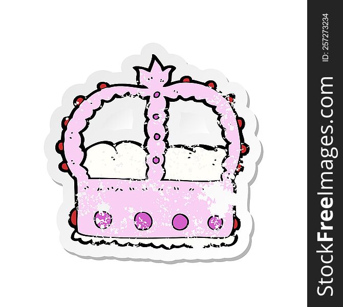 Retro Distressed Sticker Of A Cartoon Pink Crown