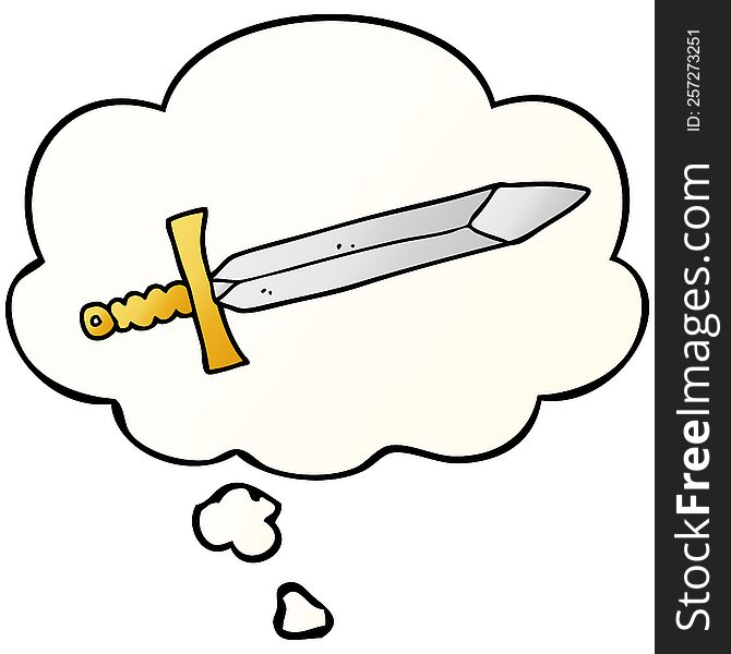 cartoon sword with thought bubble in smooth gradient style