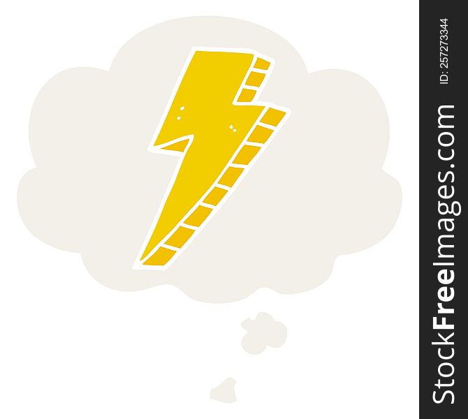 cartoon lightning bolt with thought bubble in retro style