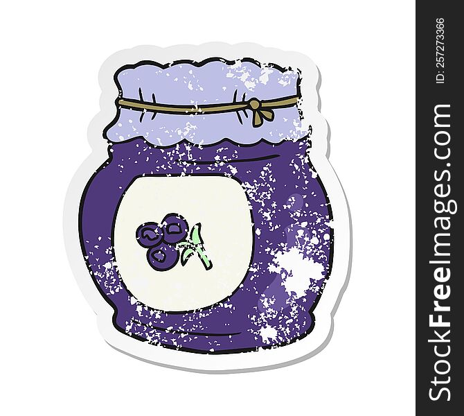 retro distressed sticker of a cartoon blueberry jam