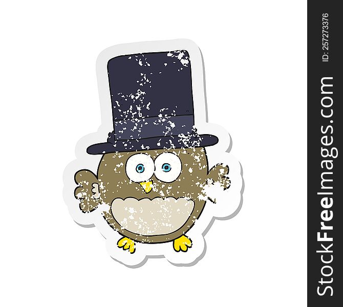retro distressed sticker of a cartoon owl in top hat