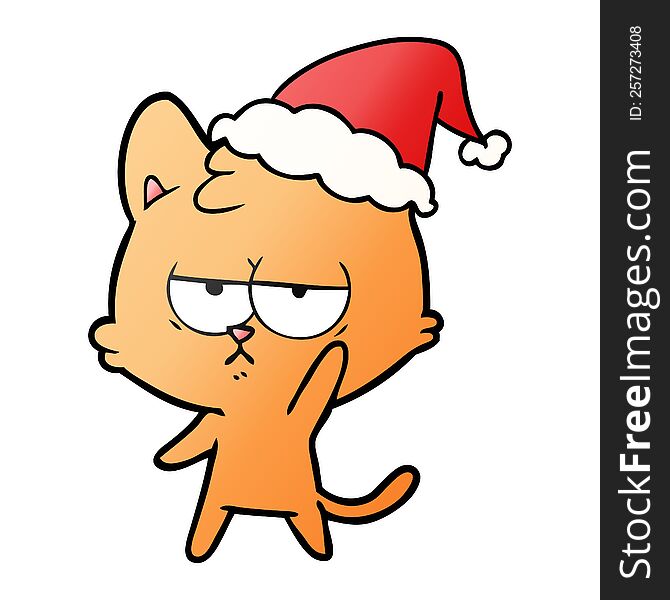 bored hand drawn gradient cartoon of a cat wearing santa hat. bored hand drawn gradient cartoon of a cat wearing santa hat
