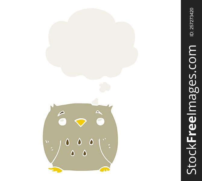 Cartoon Owl And Thought Bubble In Retro Style