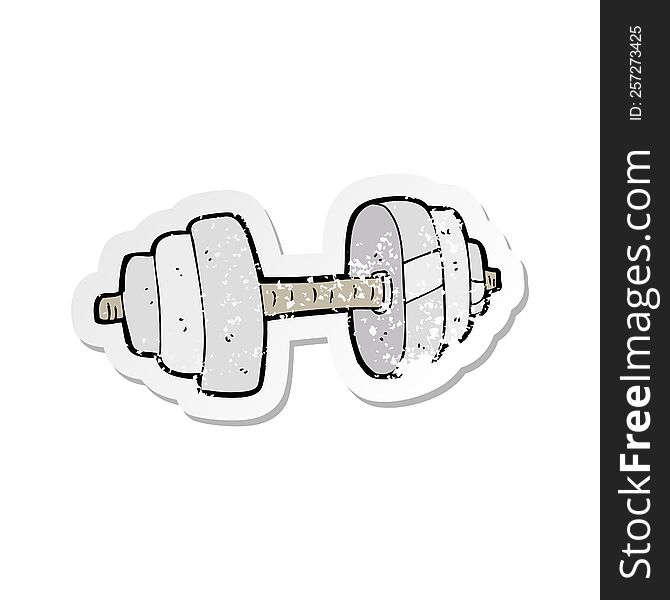 retro distressed sticker of a cartoon dumbbell