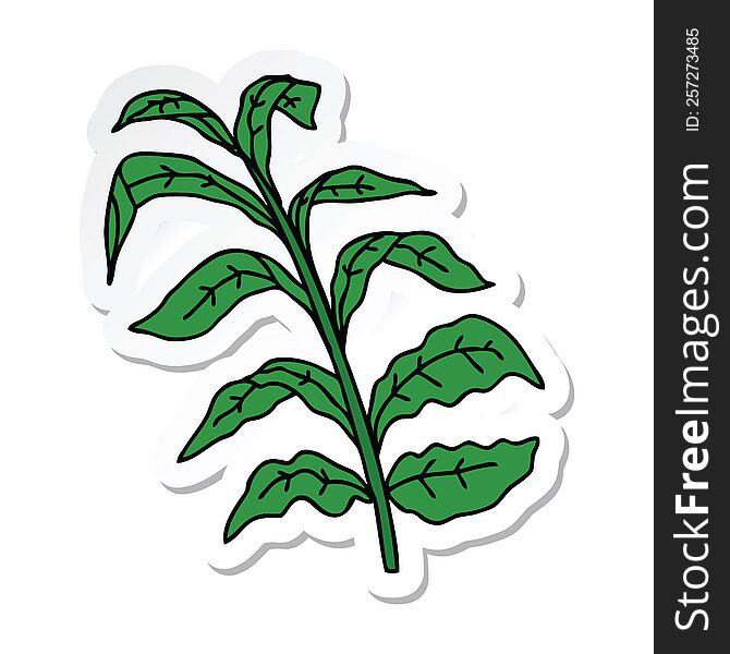 Sticker Of A Quirky Hand Drawn Cartoon Vine Leaves