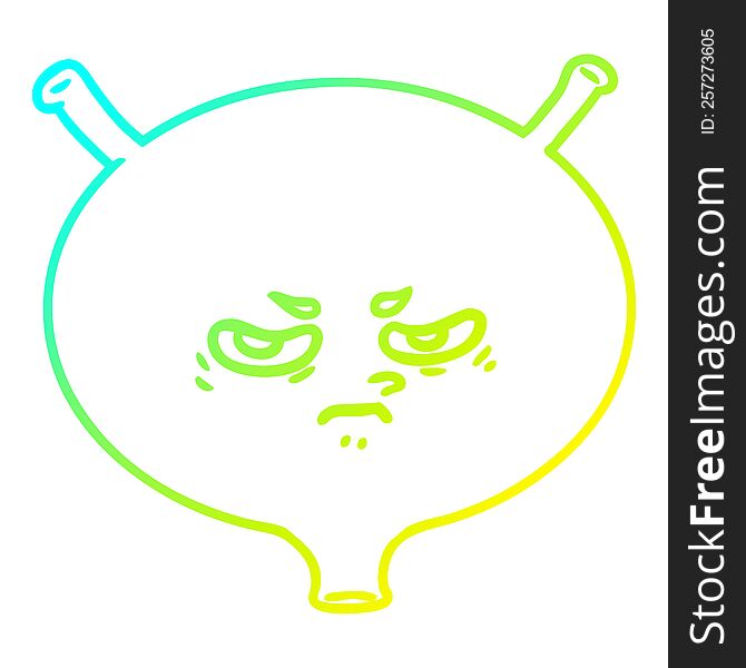 cold gradient line drawing of a cartoon angry bladder