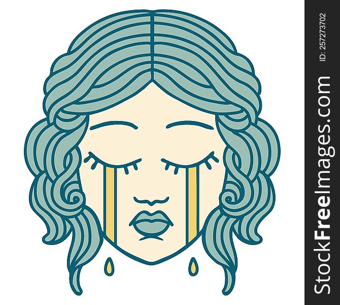 Tattoo Style Icon Of Female Face Crying