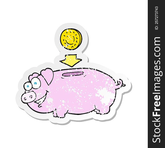 retro distressed sticker of a cartoon piggy bank