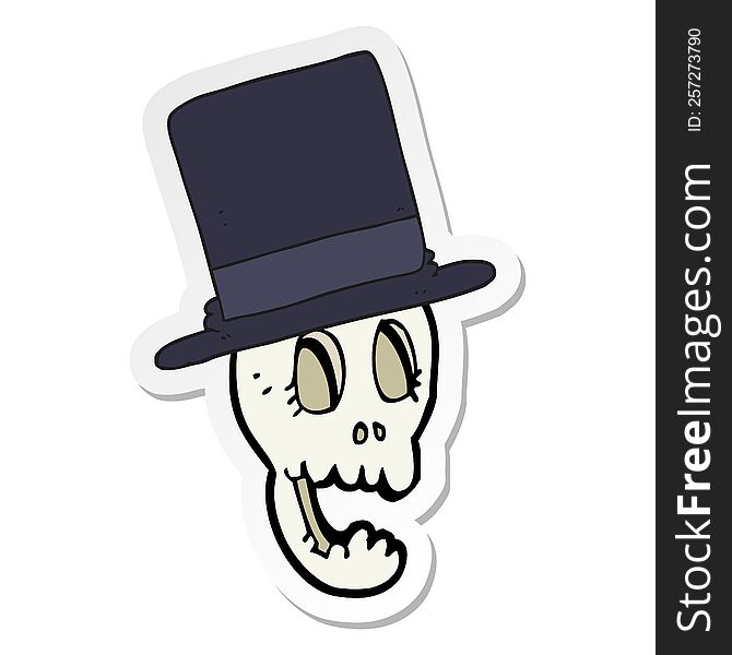Sticker Of A Cartoon Skull Wearing Top Hat