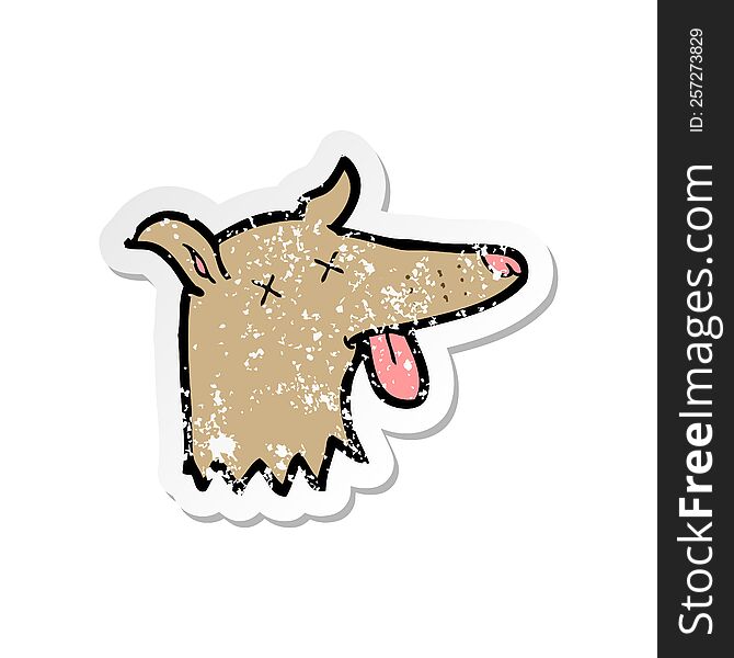 retro distressed sticker of a cartoon dead dog face