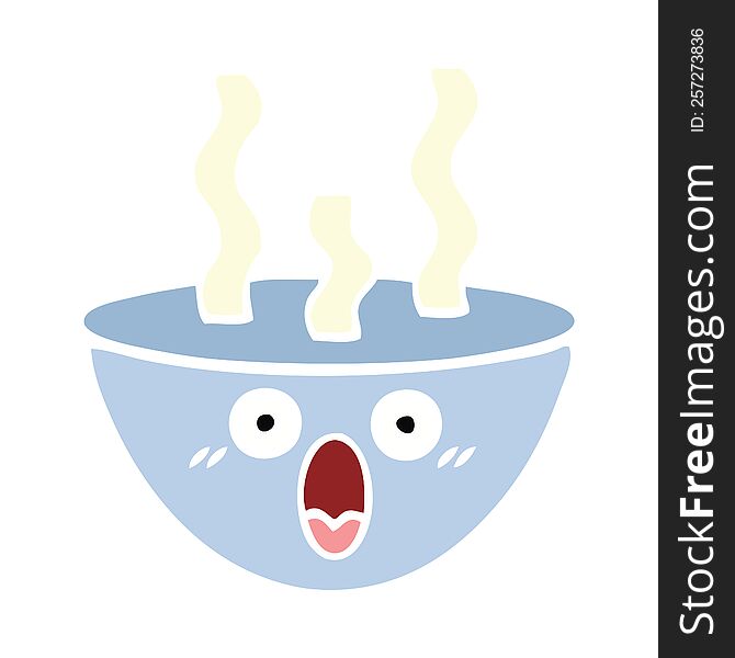 flat color retro cartoon of a bowl of hot soup