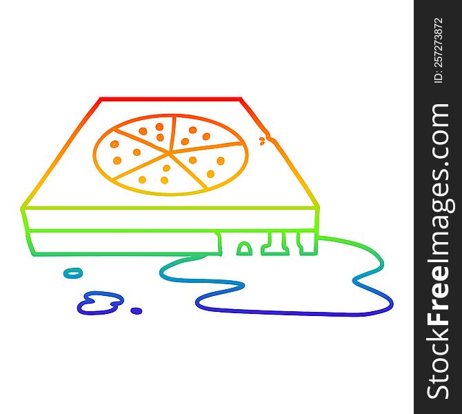 rainbow gradient line drawing of a cartoon greasy pizza