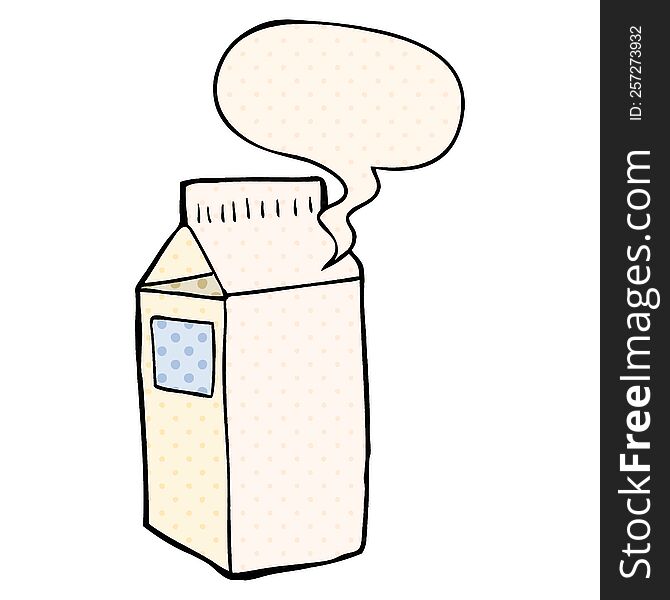 Cartoon Milk Carton And Speech Bubble In Comic Book Style