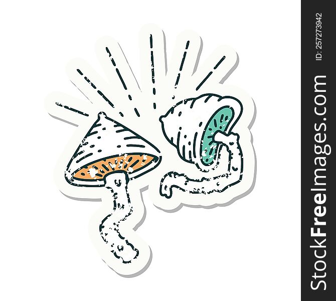 Grunge Sticker Of Tattoo Style Mushrooms