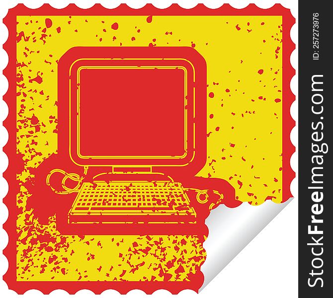 distressed sticker icon illustration of a computer with mouse. distressed sticker icon illustration of a computer with mouse