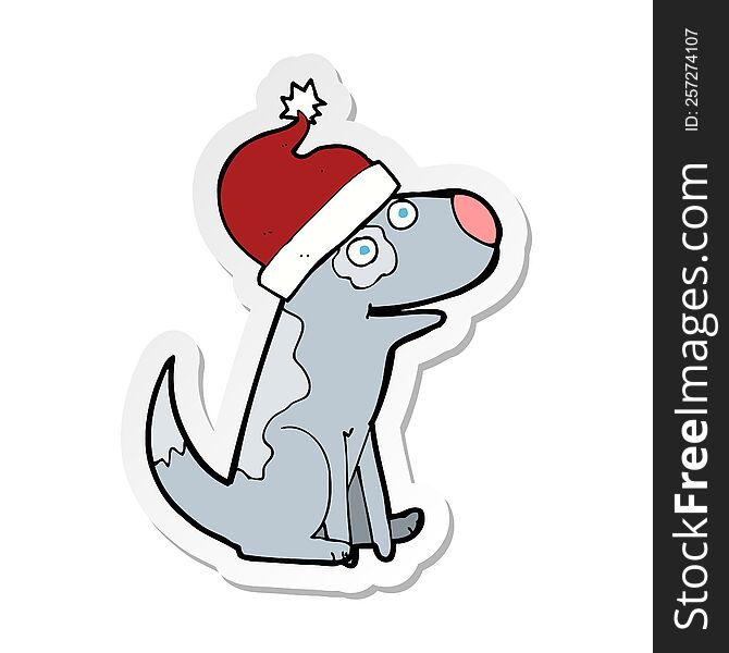 sticker of a cartoon dog wearing christmas hat