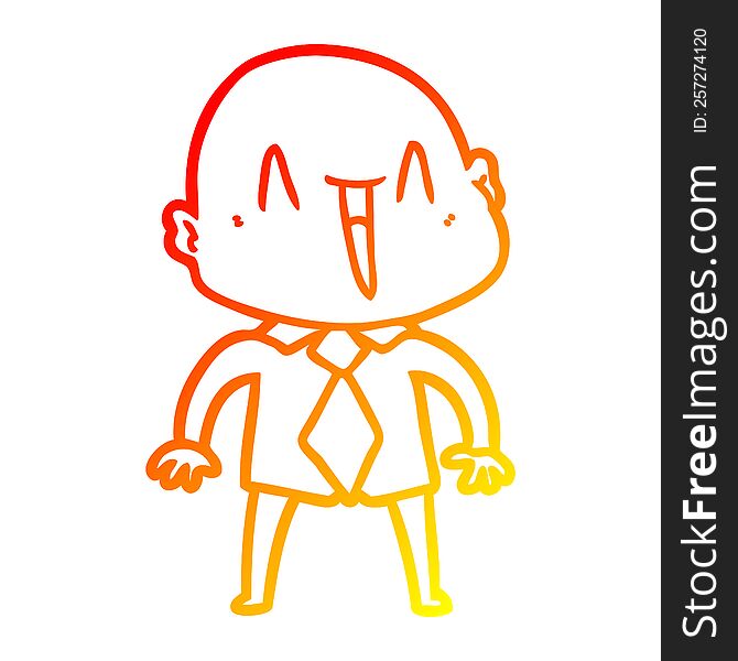 Warm Gradient Line Drawing Happy Cartoon Bald Man
