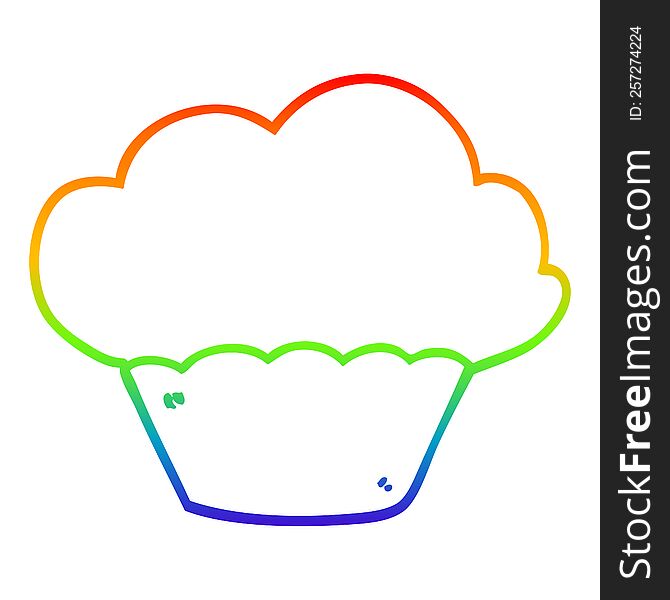 Rainbow Gradient Line Drawing Cartoon Muffin