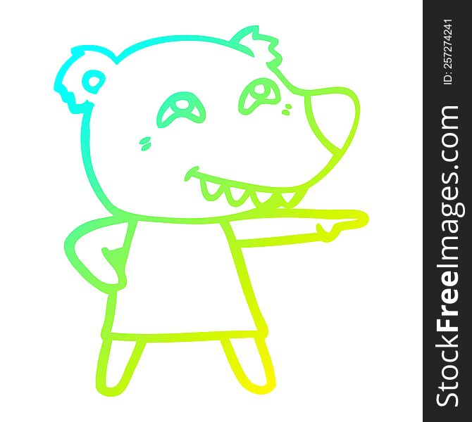 cold gradient line drawing cartoon pointing bear girl showing teeth